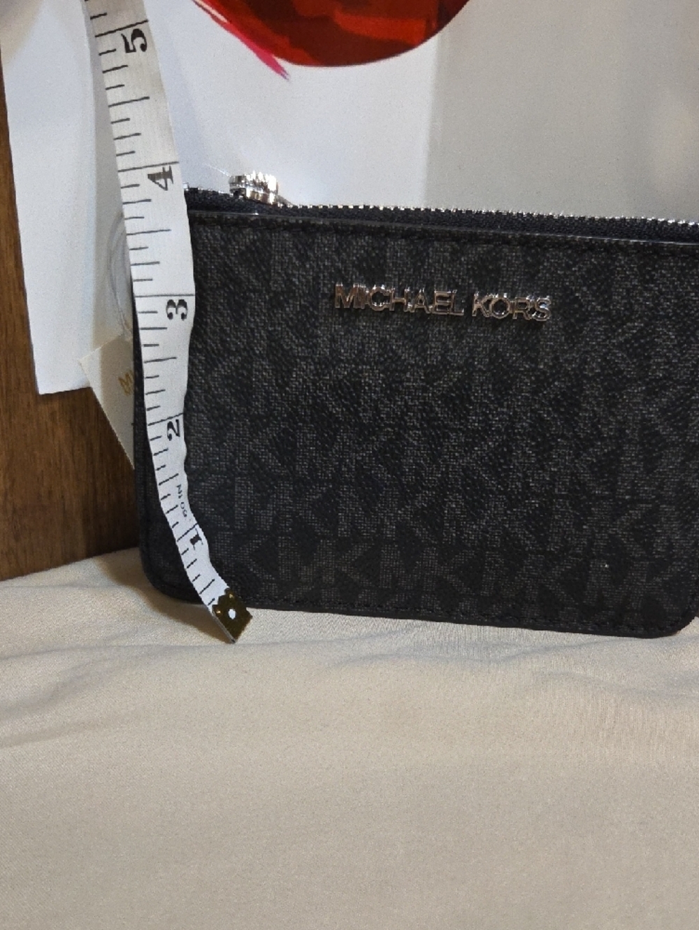 Michael Kors Black Signature MK Zip Card Case CoinPouch NWT - Picture 4 of 8